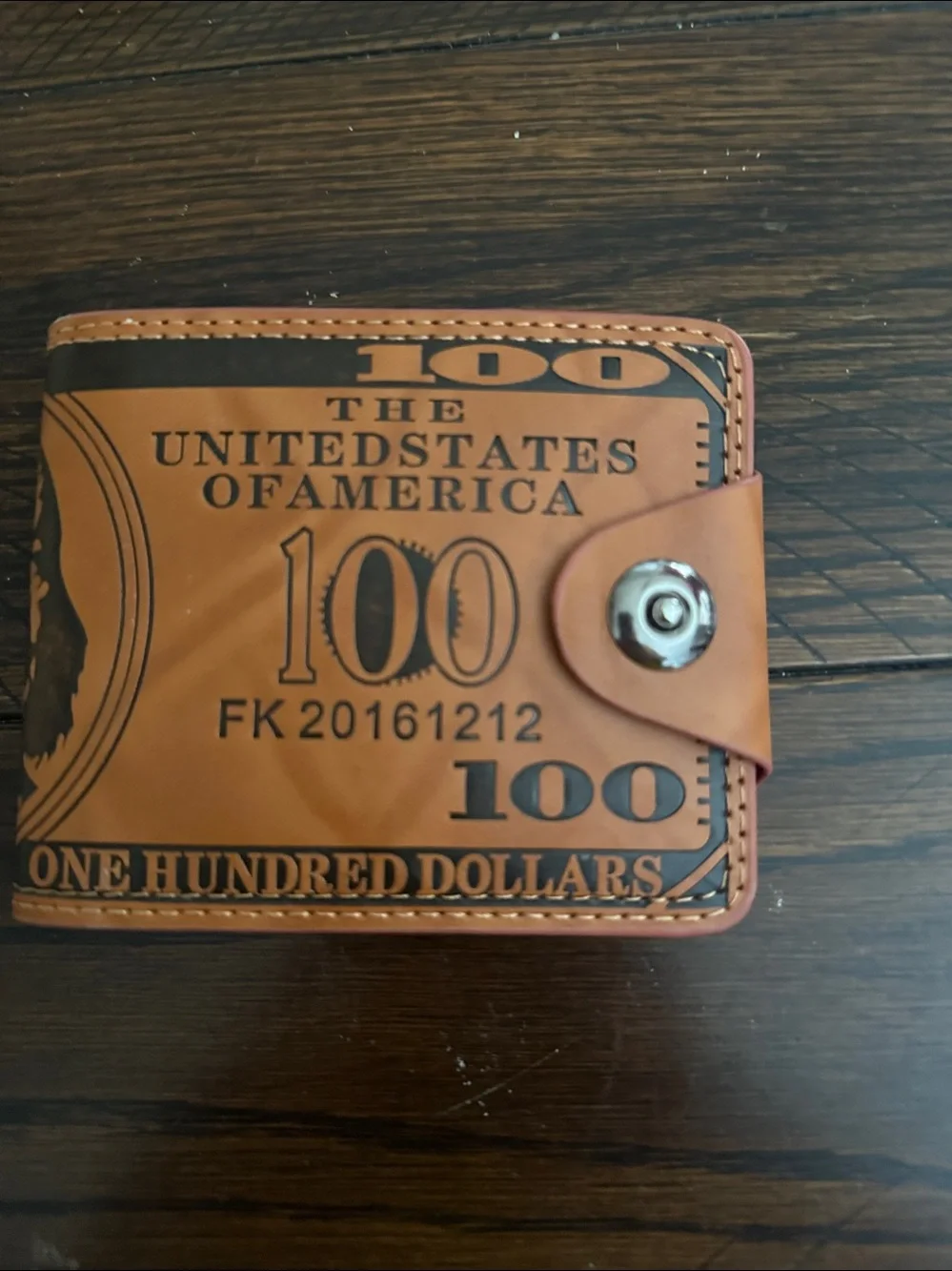 Brown Leather Money Clip Wallet with $100 Design